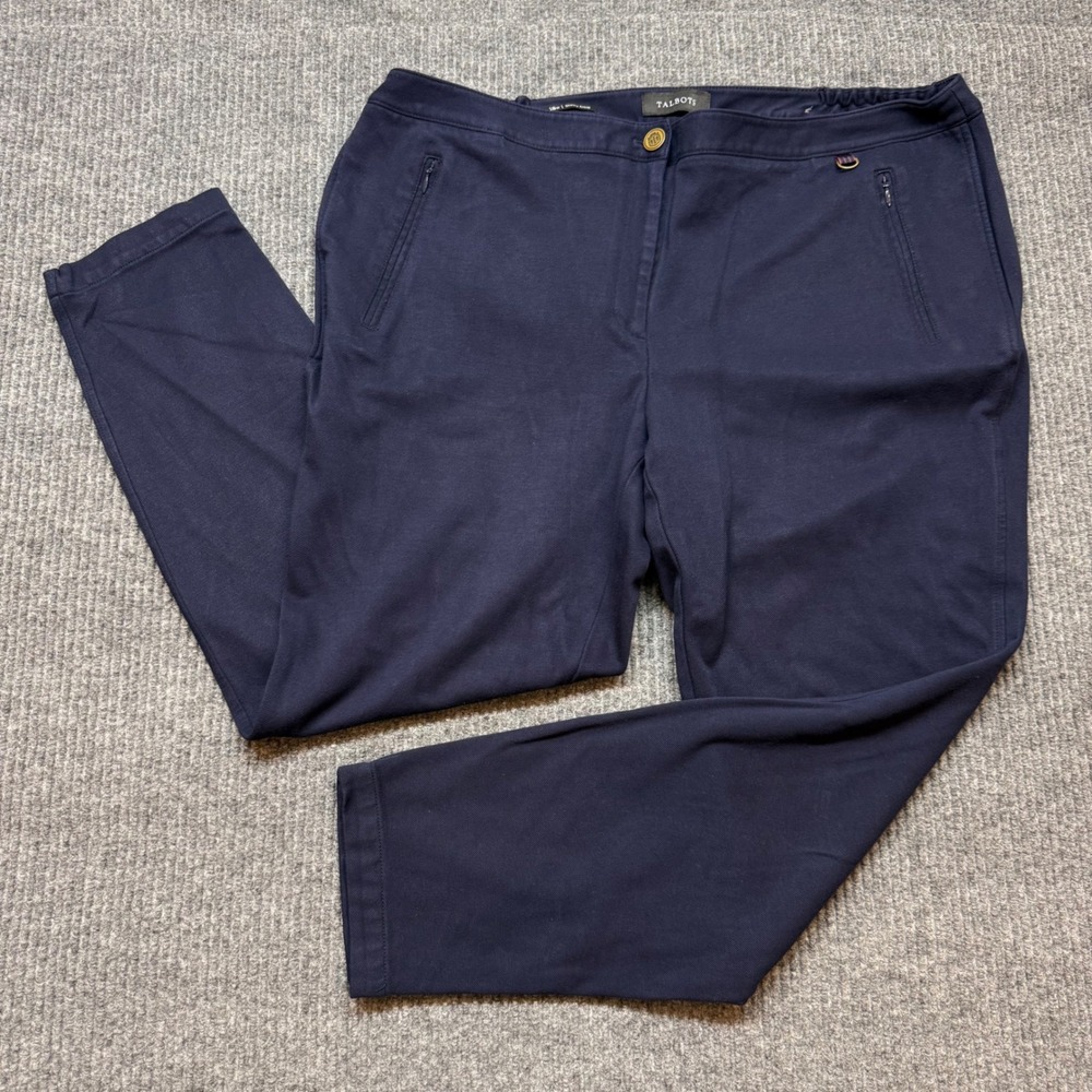 Talbots Womens 18W Skinny Ankle Pants Navy Blue Stretch Twill Zipper Pockets
